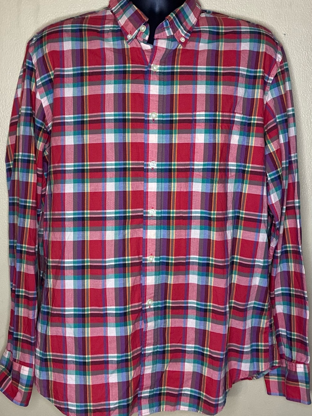 J. Crew Men's Red Plaid Button-Down Shirt